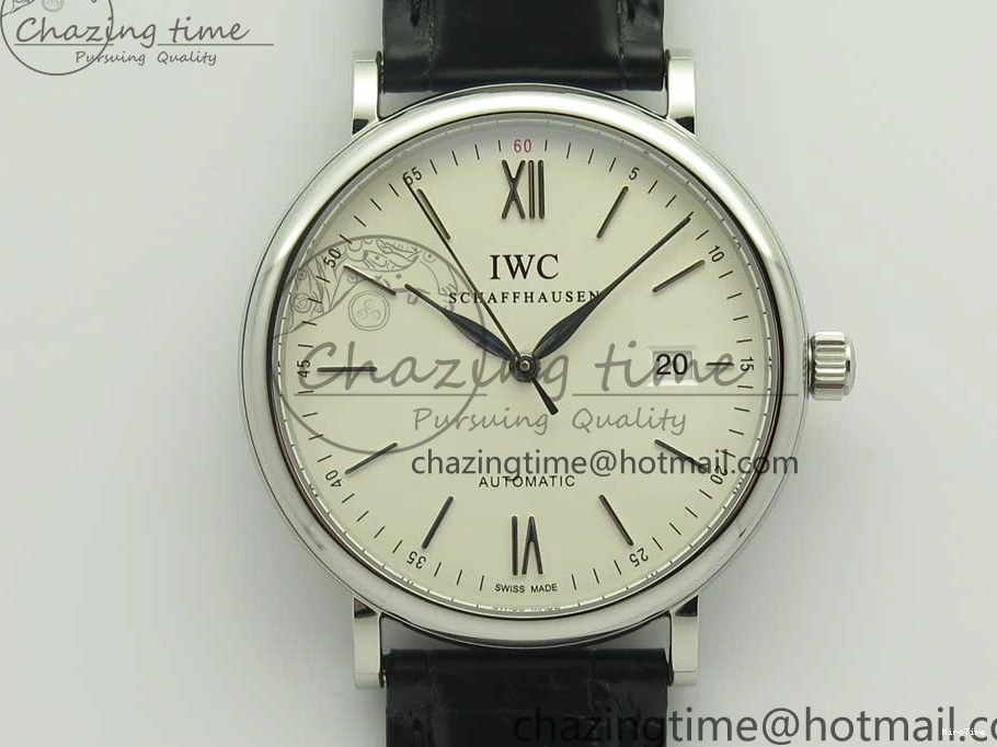 MIROTIME 0203 Supportive Portofino Automatic SS AF 1:1 Best Edition White Dial on Black Croco Leather Strap A 7184